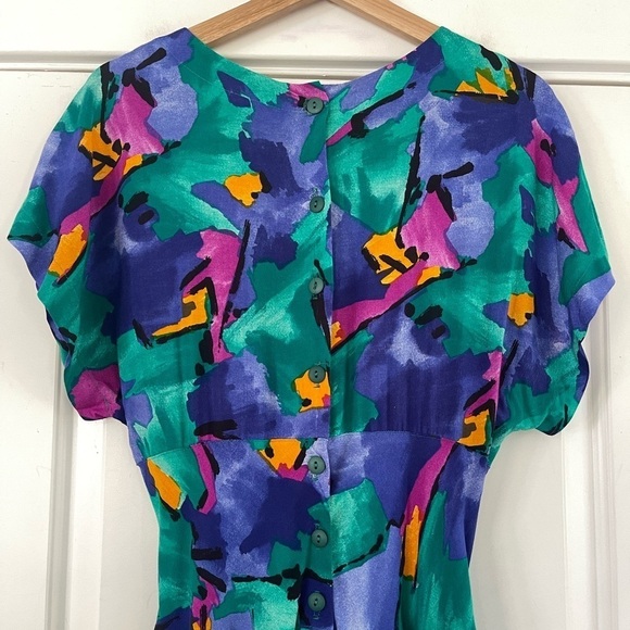 Vintage R.E.O Originals 80s Patterned Midi Dress - 10 - Picture 4 of 6